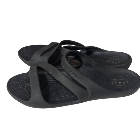 CROCS Shoes - Womens Crocs Black Strappy Sandals Size W8 Lightweight & Comfortable